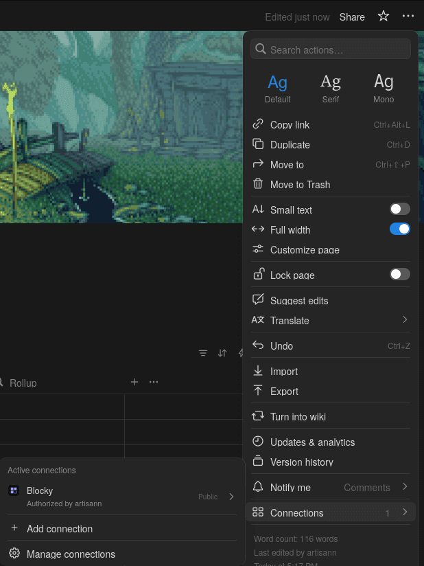 Blocky connection in Notion settings