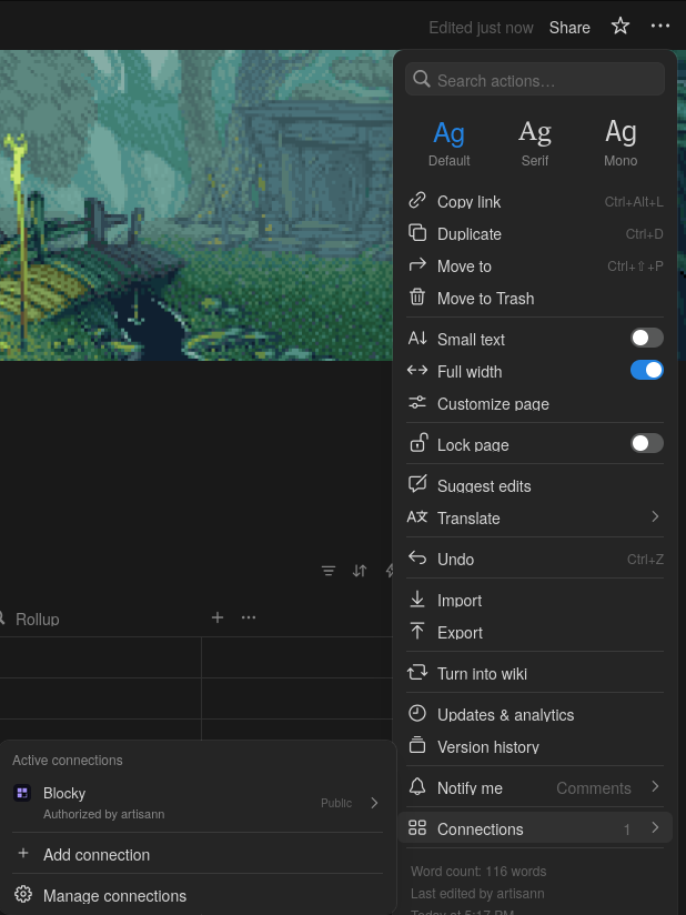 Blocky connection in Notion settings